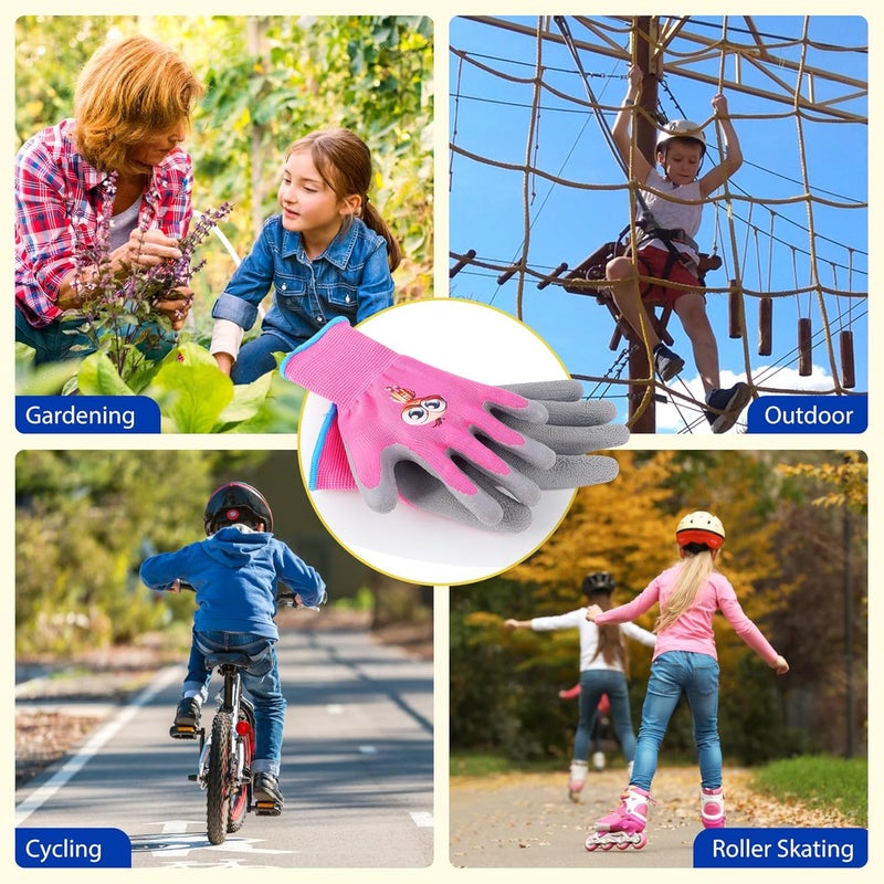 LveSunny Kids Gardening Gloves, 2 Pair Toddler Gardening Gloves, Girls Garden Gloves, Rubber Non-Slip Safety Work Gloves for Kids, Youth, Garden, Fishing, Cycling and Gardening Tools (Ages 8-12) - Image 4